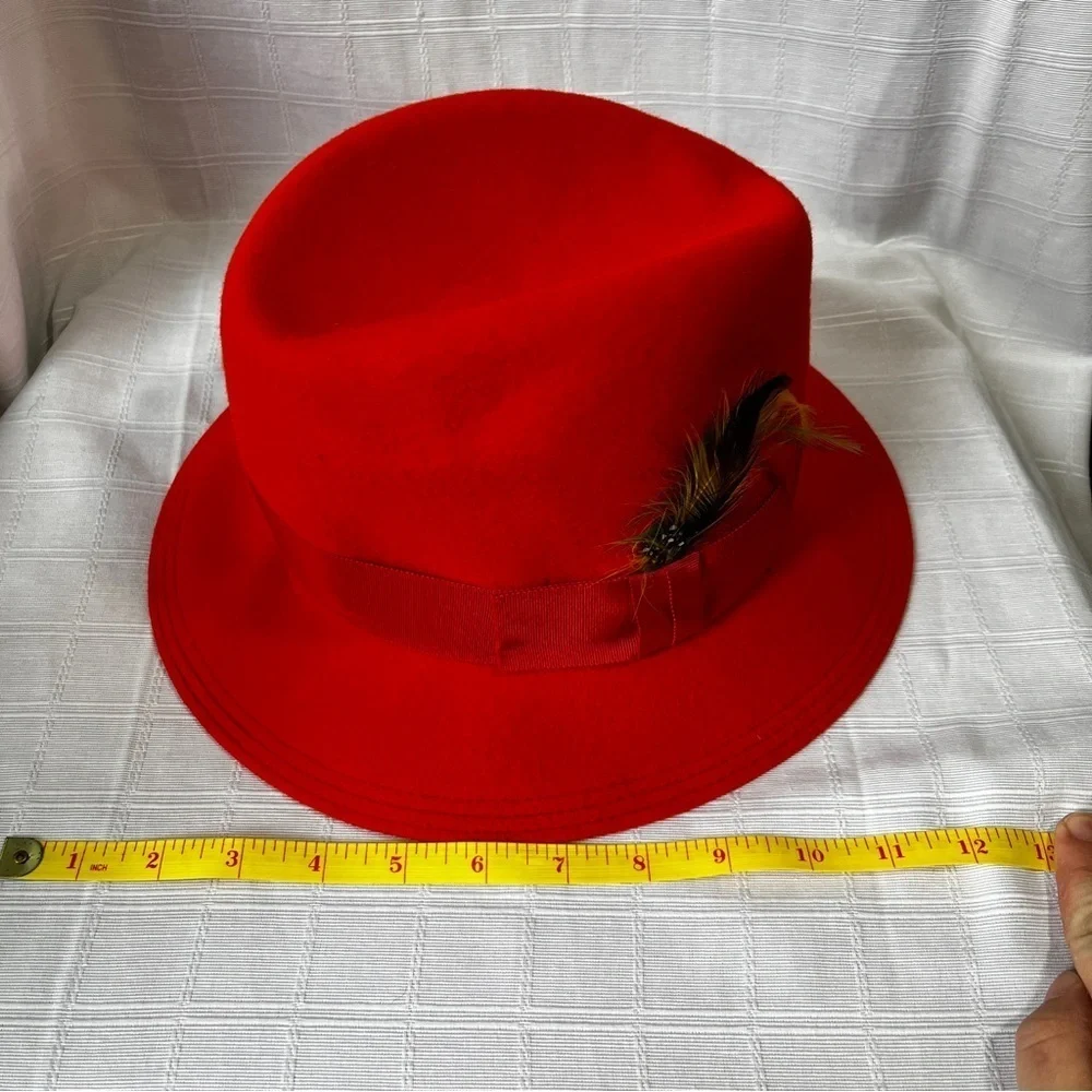 Doeskin Felt 100% Wool Career Collection Fedora Hat with Feather Vintage 60’s